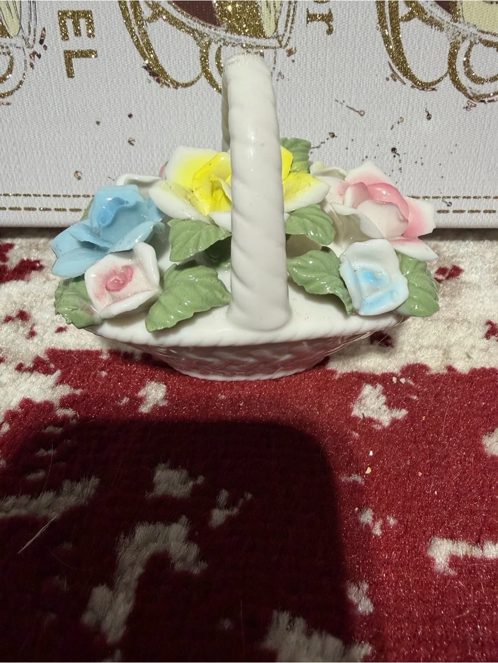 Vintage Price Import Japan Porcelain Flower Basket Figurine Shabby Chic